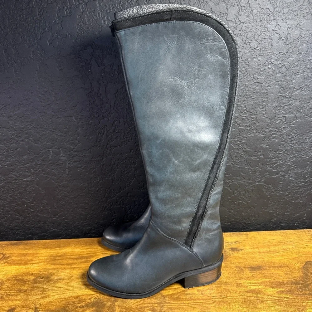 Naughty Monkey Leather Grey Black Knee High Boots Womens Size 7
